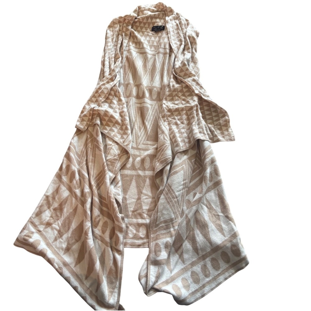 Vintage Tan Geometric Waterfall Draped Racerback Knit Vest Large